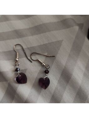 Handmade Amethyst Heart on 14k wire earrings